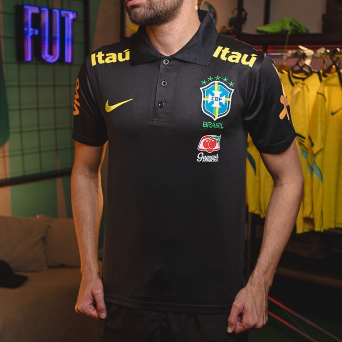 Camisa Pré-Jogo Brasil 2026 - Gola Polo Itaú Guaraná - Preta — foto 1