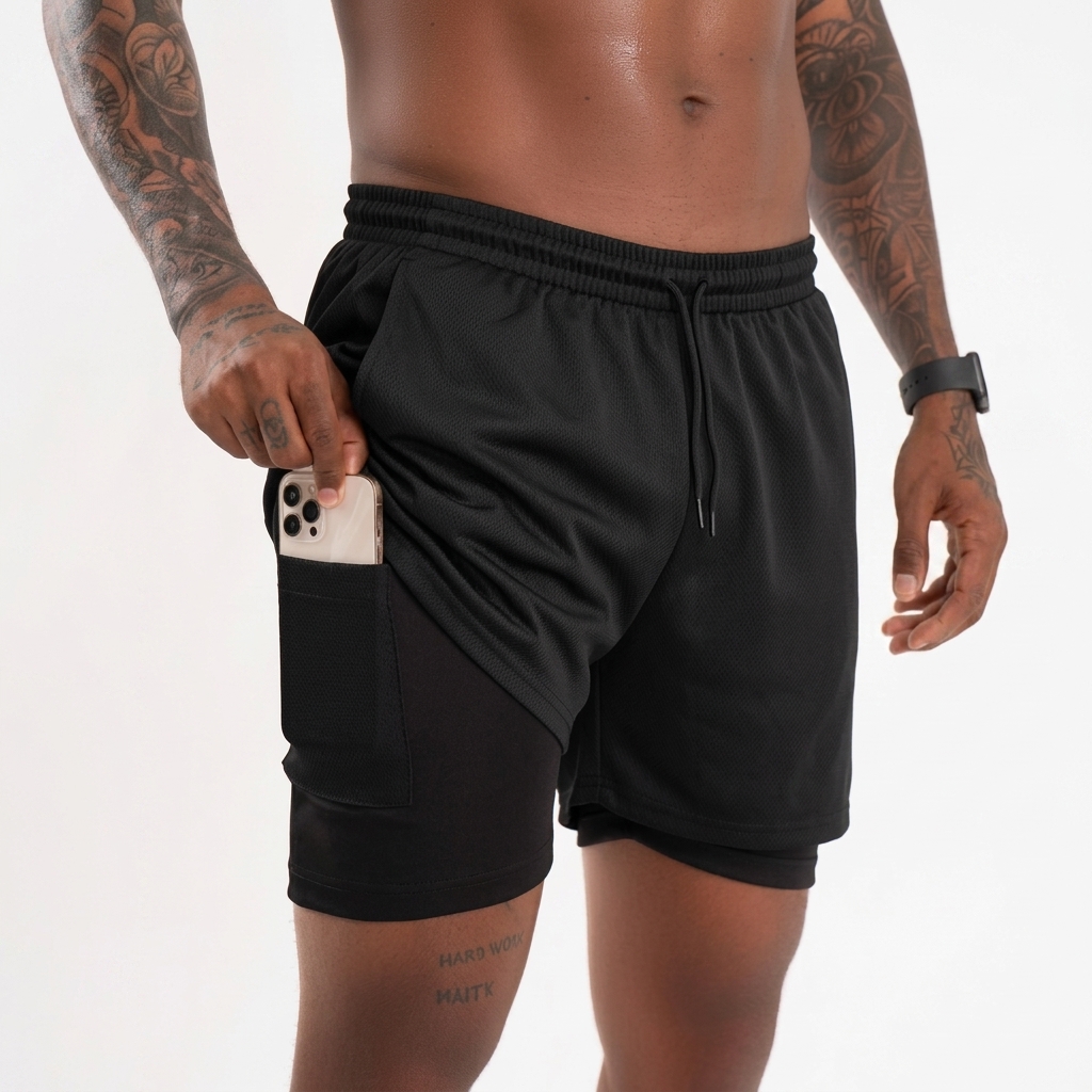 Shorts de Corrida com Compressão - Preto · Dry-Fit — foto 1