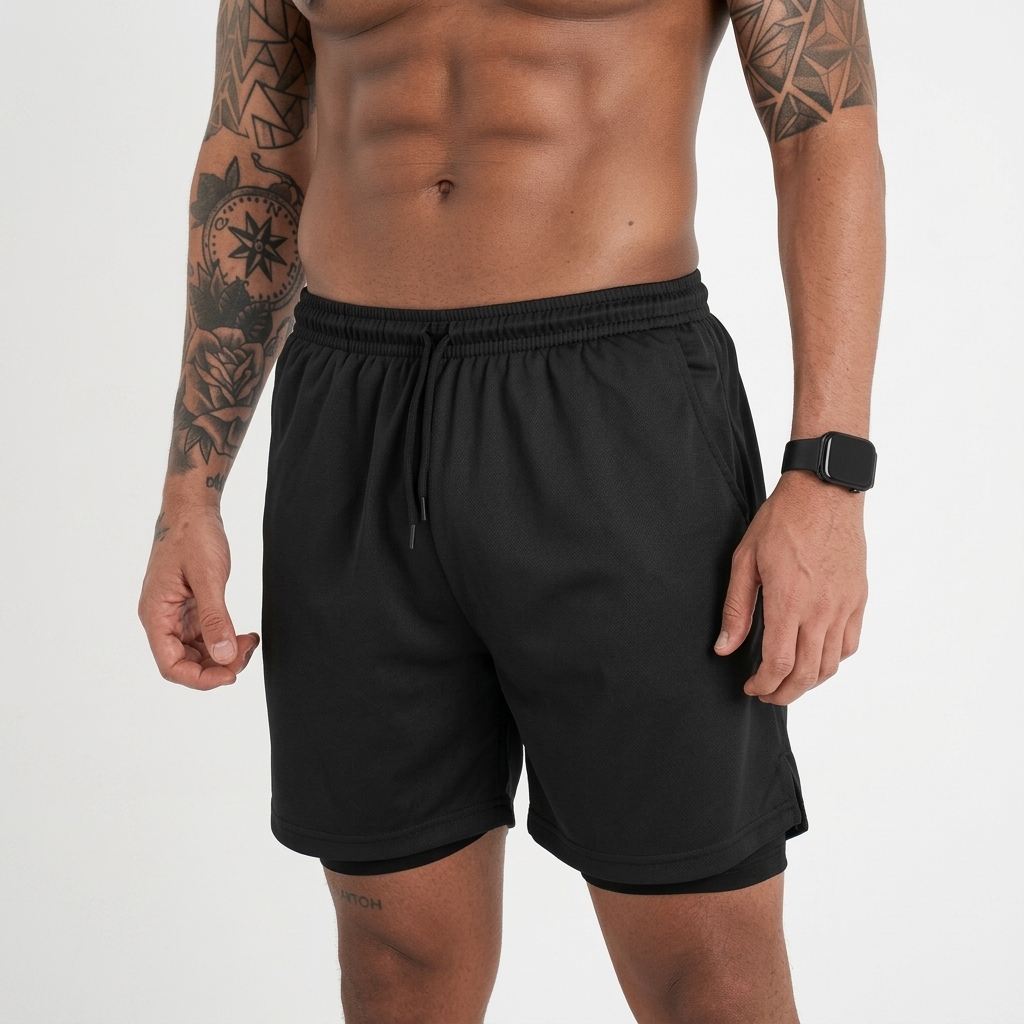 Shorts de Corrida com Compressão - Preto · Dry-Fit — foto 2